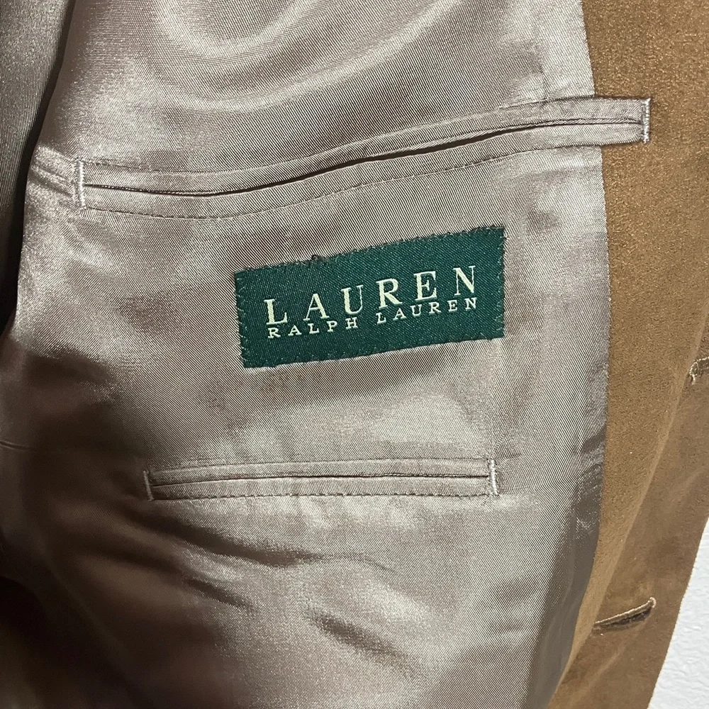 Vtg‎ Ralph Lauren Men's Camel Brown Moleskin Blazer Sport Coat Buttons Pockets